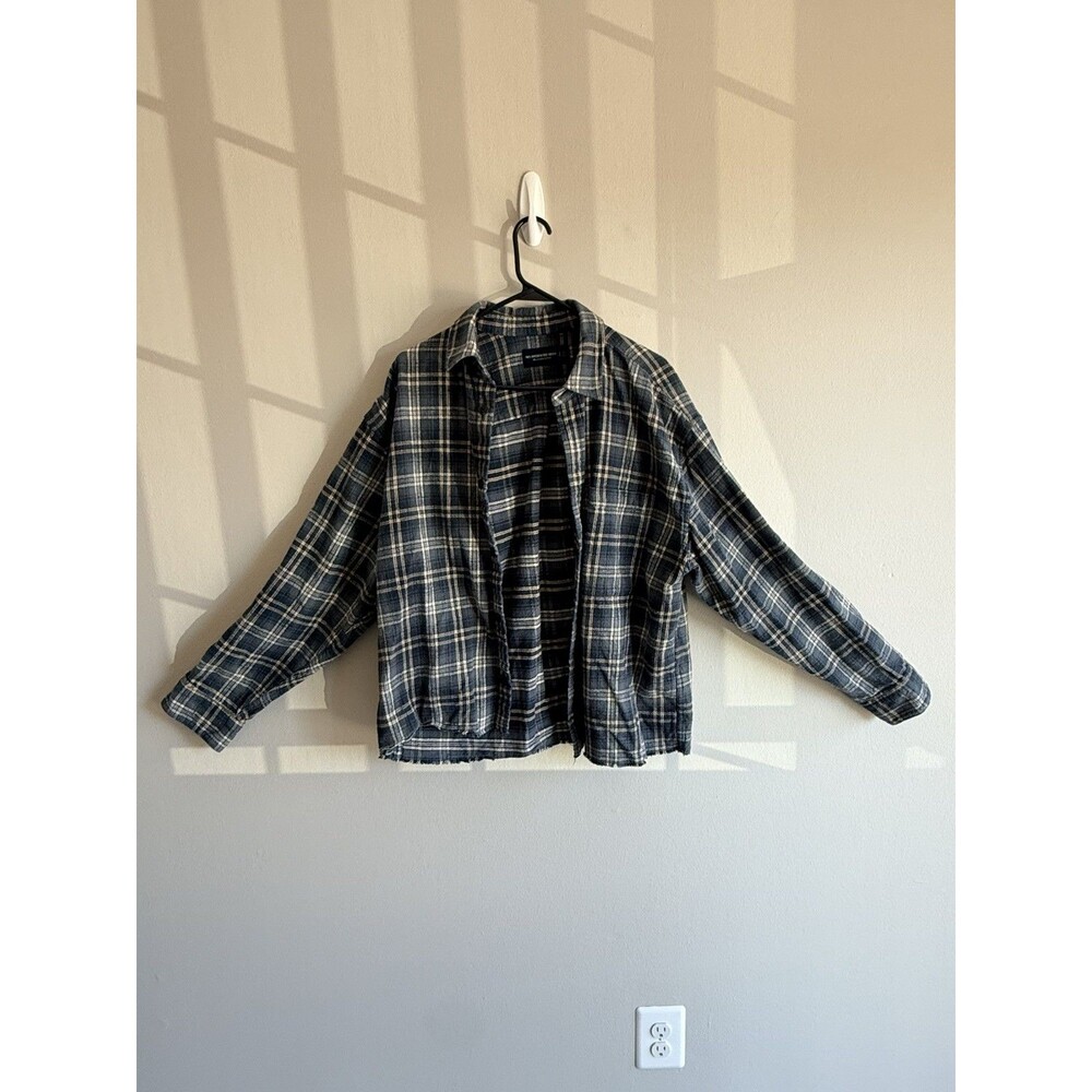 Abercrombie & Fitch Men’s 90’s Oversized Flannel Shirt Size Large Plaid Blue Tan